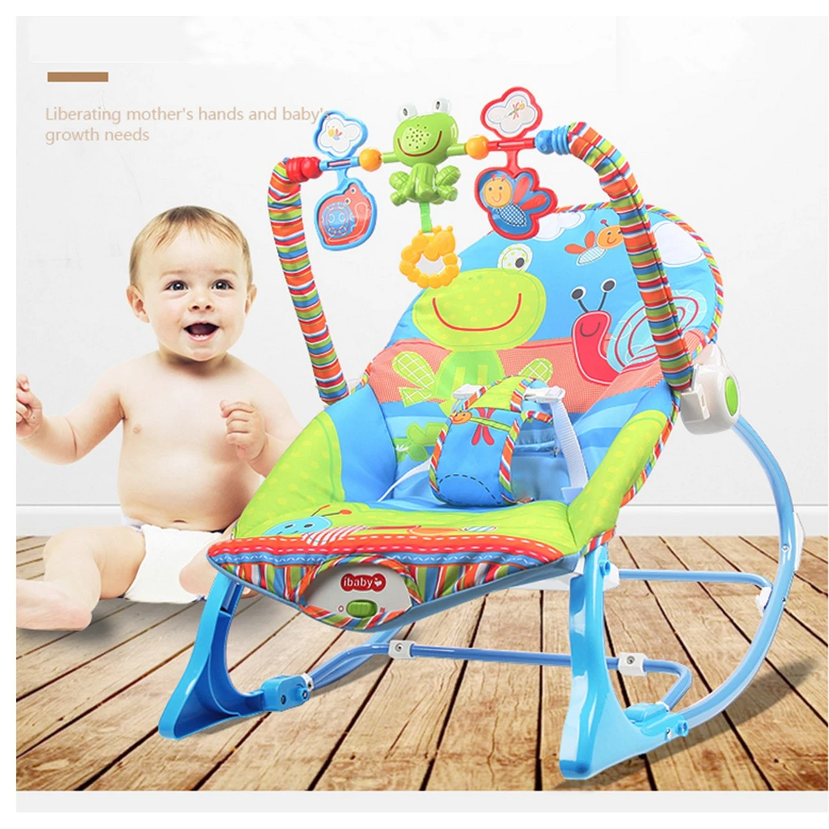 iBaby Infant to Toddler Rocker with Music & Vibration Baby Bouncer- Pink & Blue
