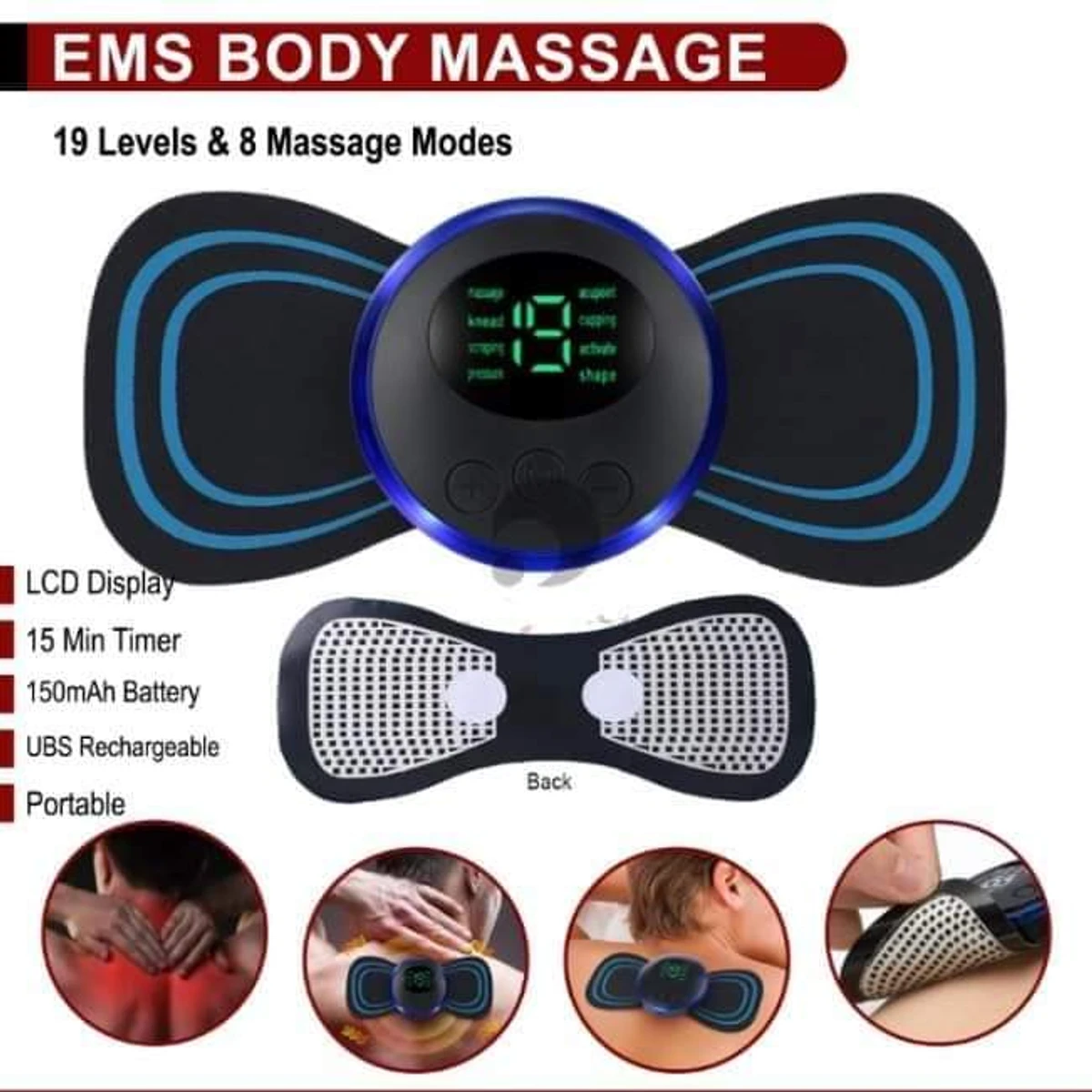 EMS Neck Massager Mini Electric Pulse Cervical Back Muscle Pain Relief Spine Massage Pads