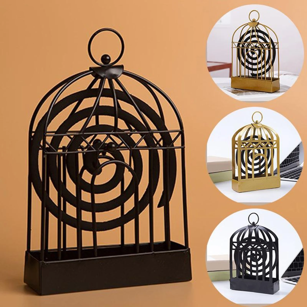 Bird Cage Mosquito Coil Holder, Creative Nordic Retro Iron Insect Mosquito Coil Holder, Repellent Rack for Hanging Handle Summer Anti Mosquito Supplies