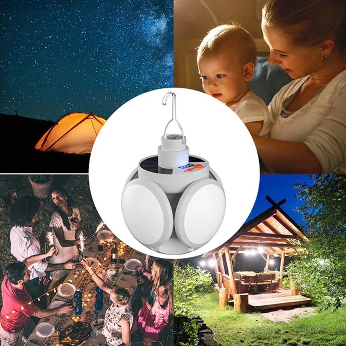 Solar DC Rechargeable Foldable Emergency Light Outdoor Waterproof Camping Lantern