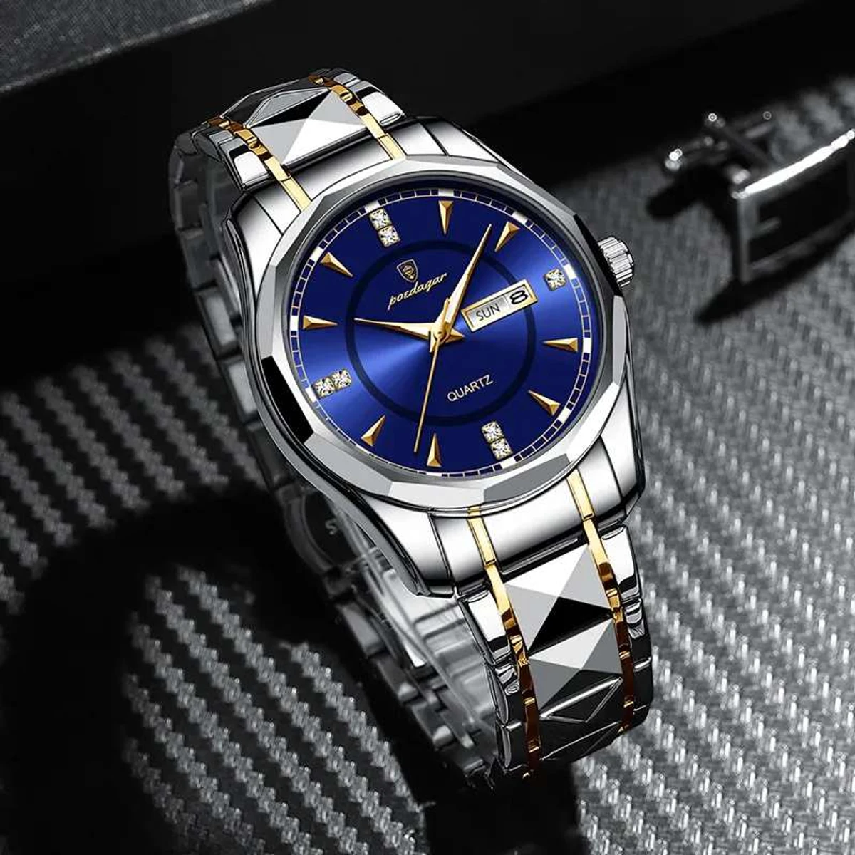 Poedagar Diamond cart Stainless Steel Luminous Quartz Men watch