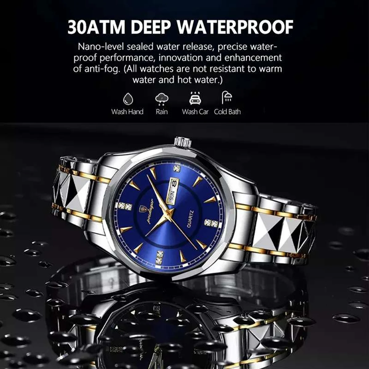 Poedagar Diamond cart Stainless Steel Luminous Quartz Men watch