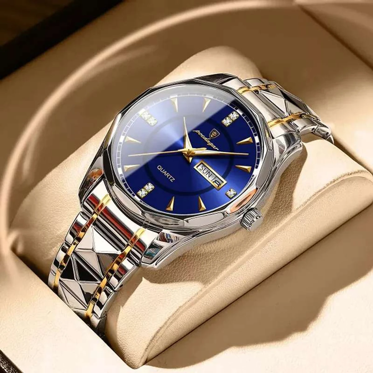 Poedagar Diamond cart Stainless Steel Luminous Quartz Men watch