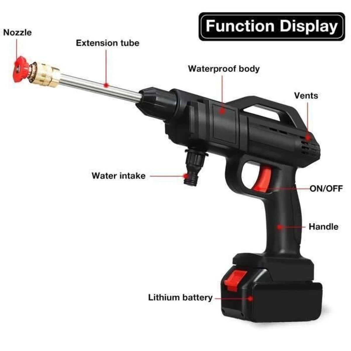 (Geepas Brand) Double-Battery (10-Cell) 48 V Rechargeable Cordless High-Pressure Washer Gun
