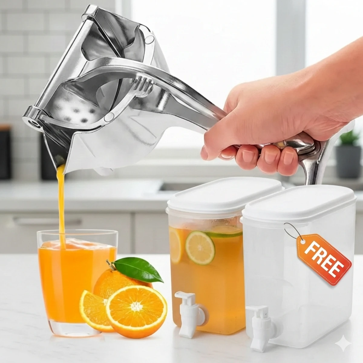Manual Hand Press Fruit Juicer and Juice container