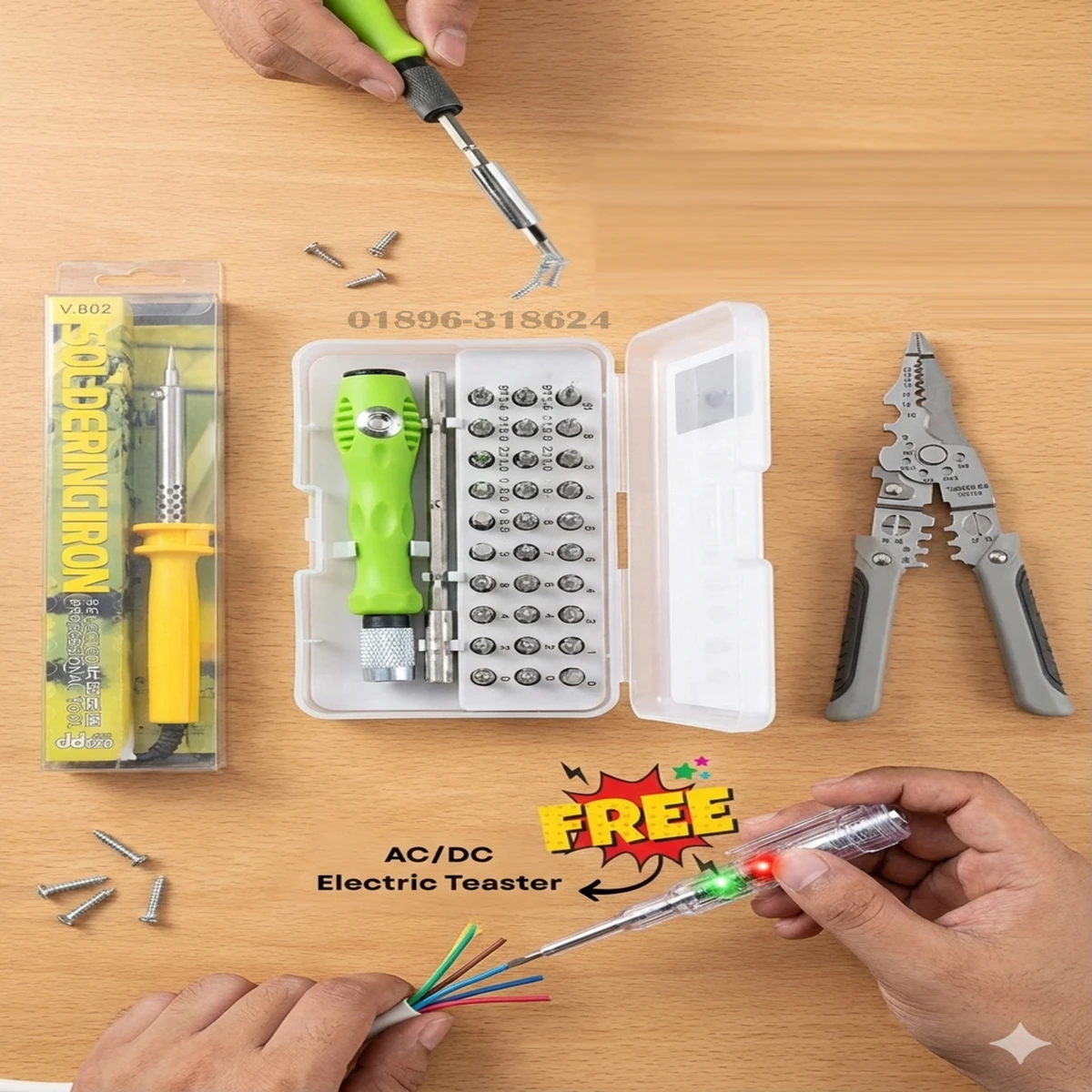 4 in 1  Solderingiron, Screwdrivers, Cable Cutter Pliers , Ac/Dc Tester