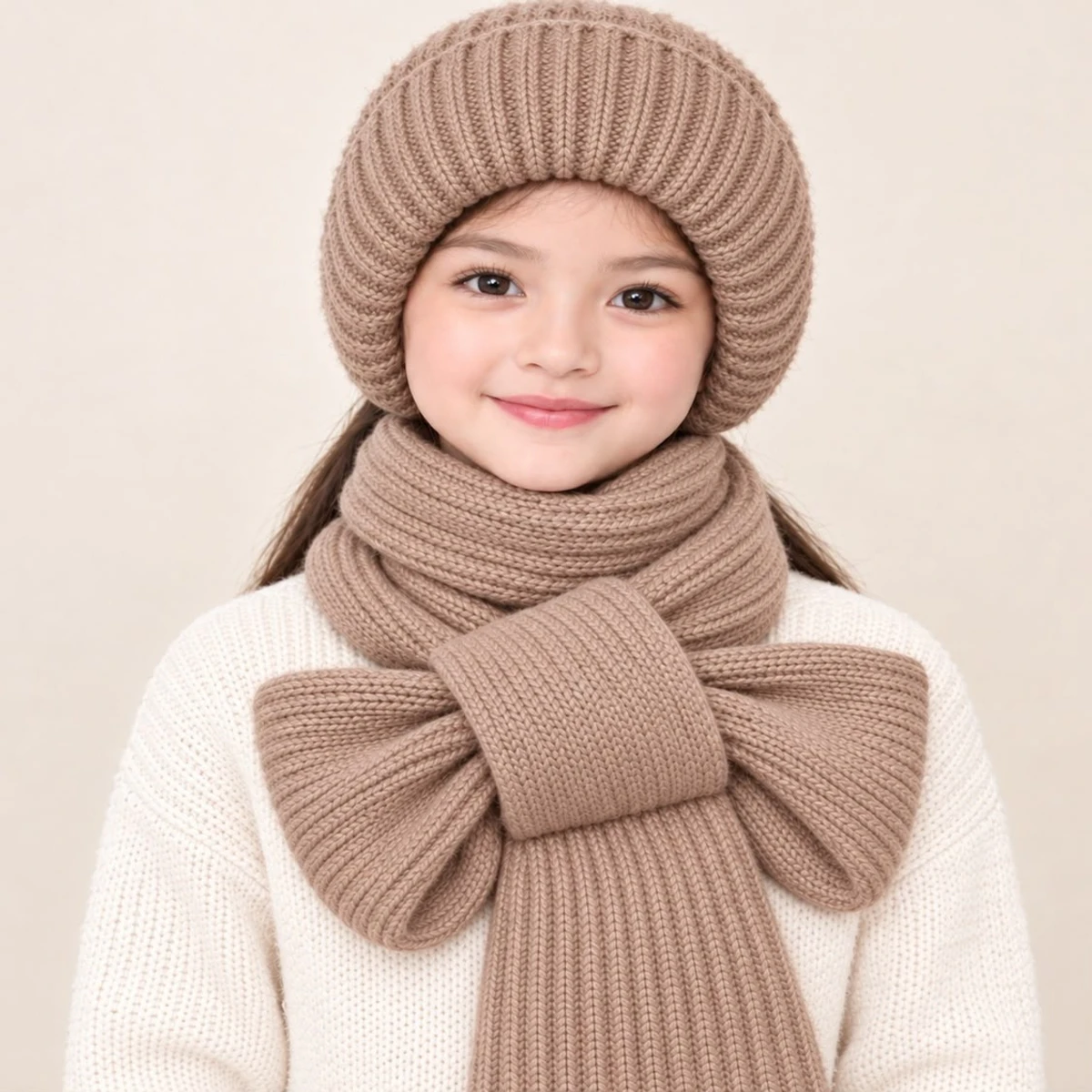 ১-১২ বছরের বাচ্চাদের Winter Cap With Scarf (Brown Colour)