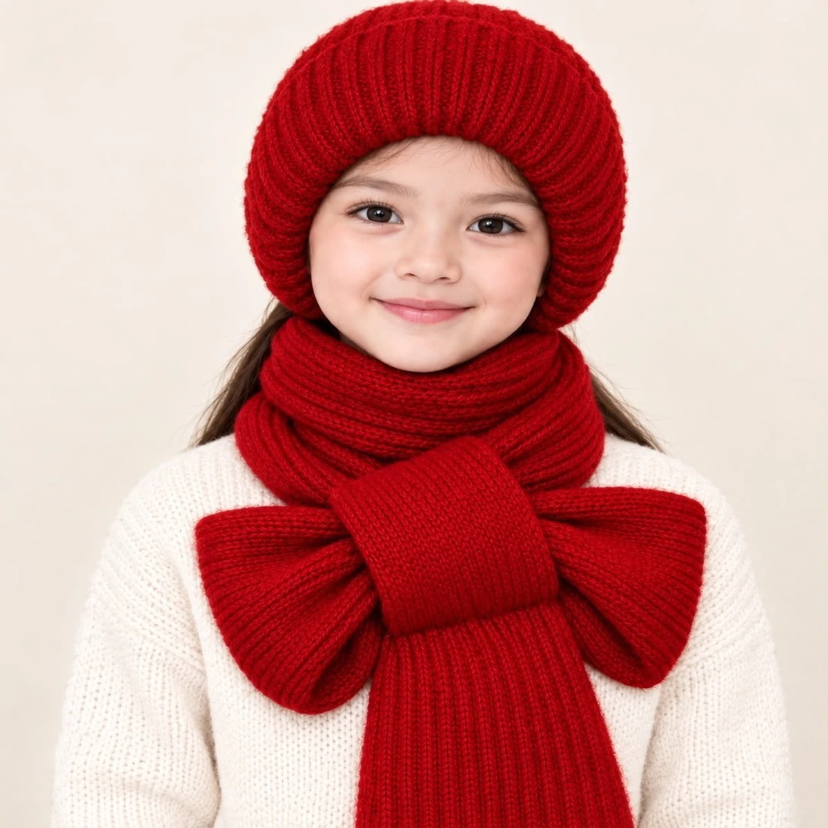 ১-১২ বছরের বাচ্চাদের Winter Cap With Scarf (red Colour)