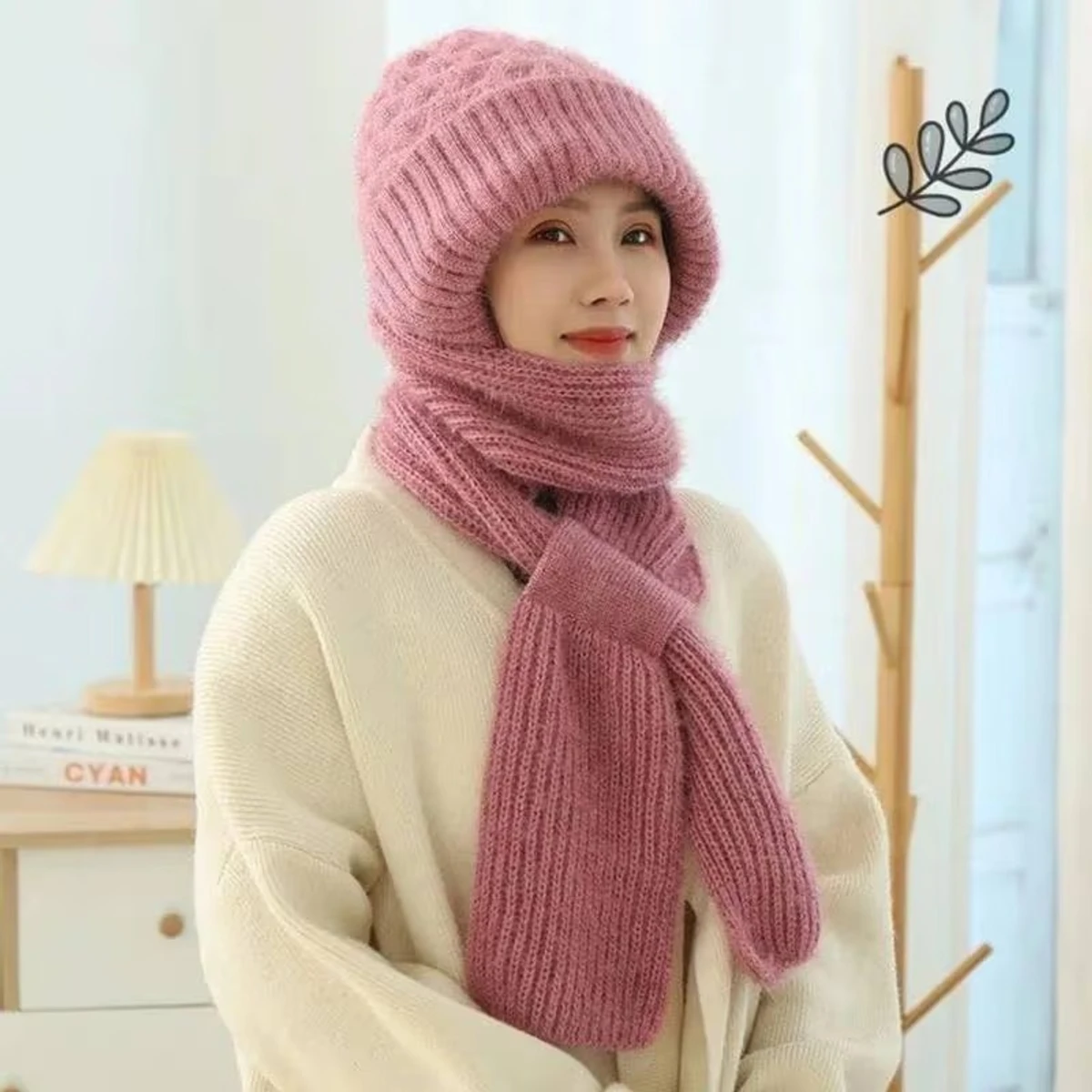 Ear Protection Windproof Cap Scarf (Pink)