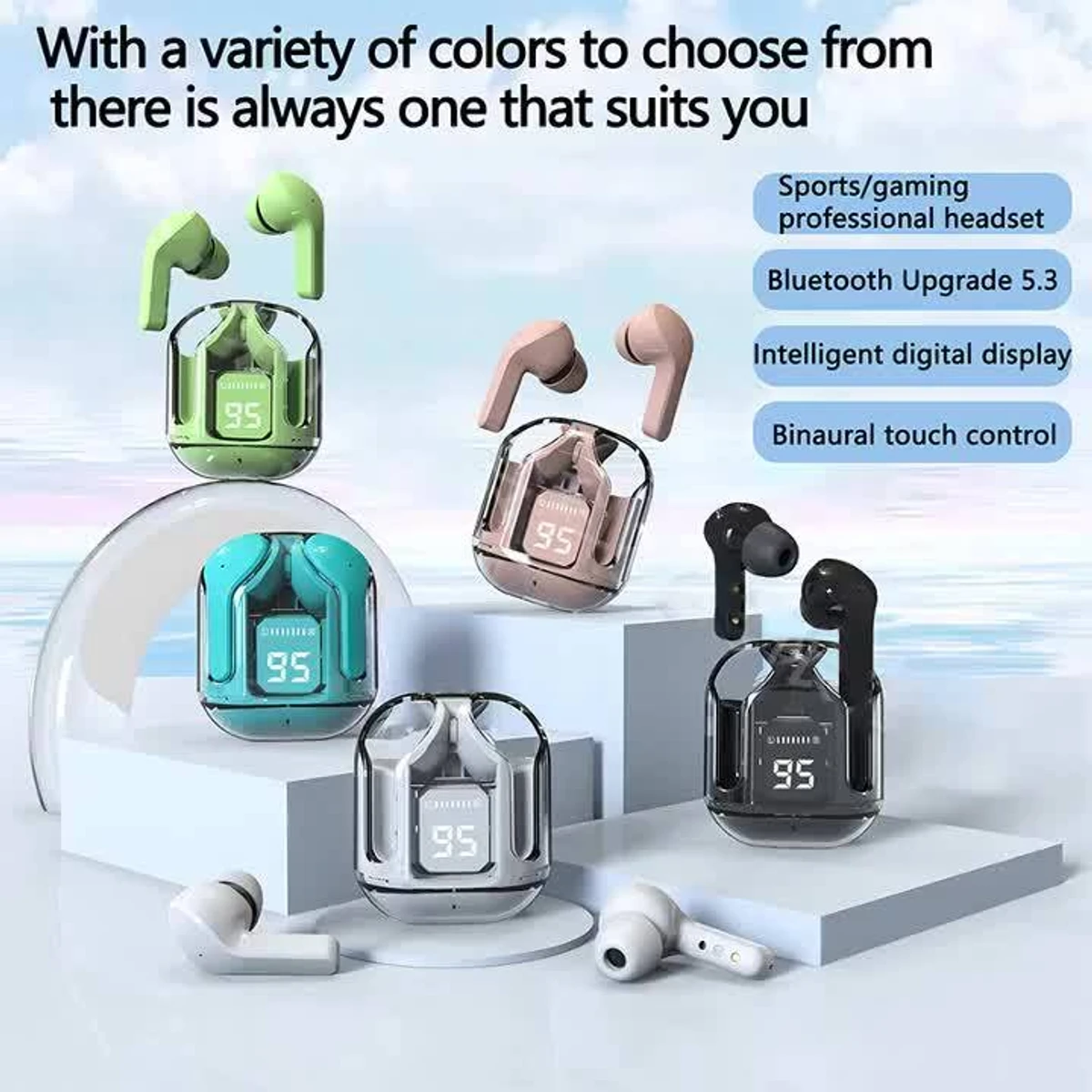 Mini Transparent Wireless Bluetooth Earbuds with Digital Display