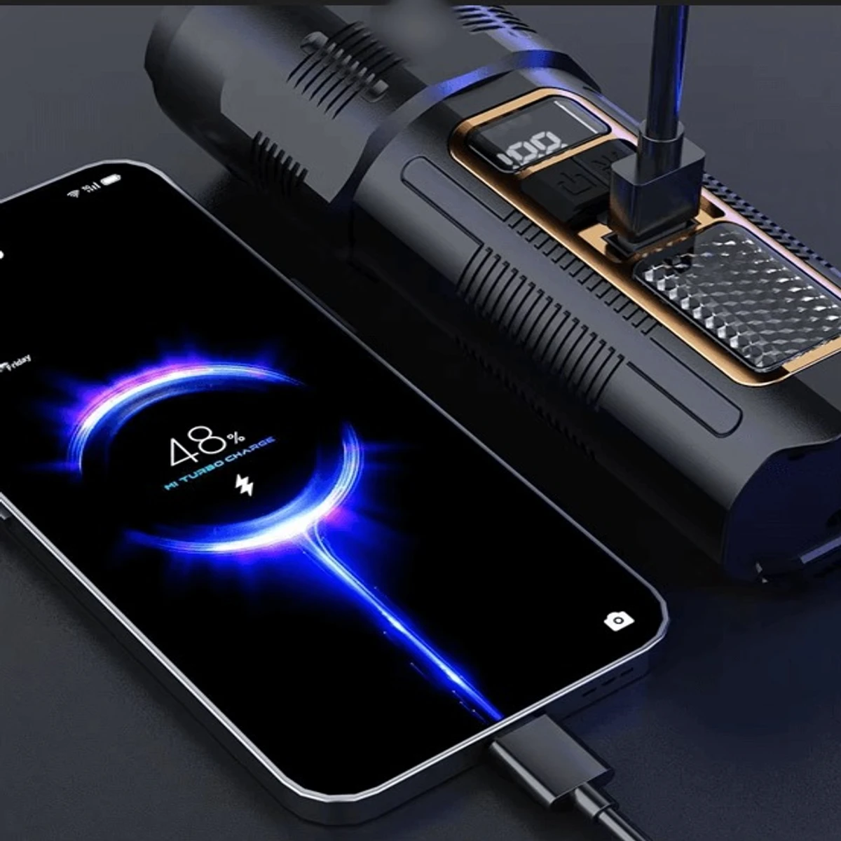 Powerful Digital USB Rechargeable LED TORCH LIGHT