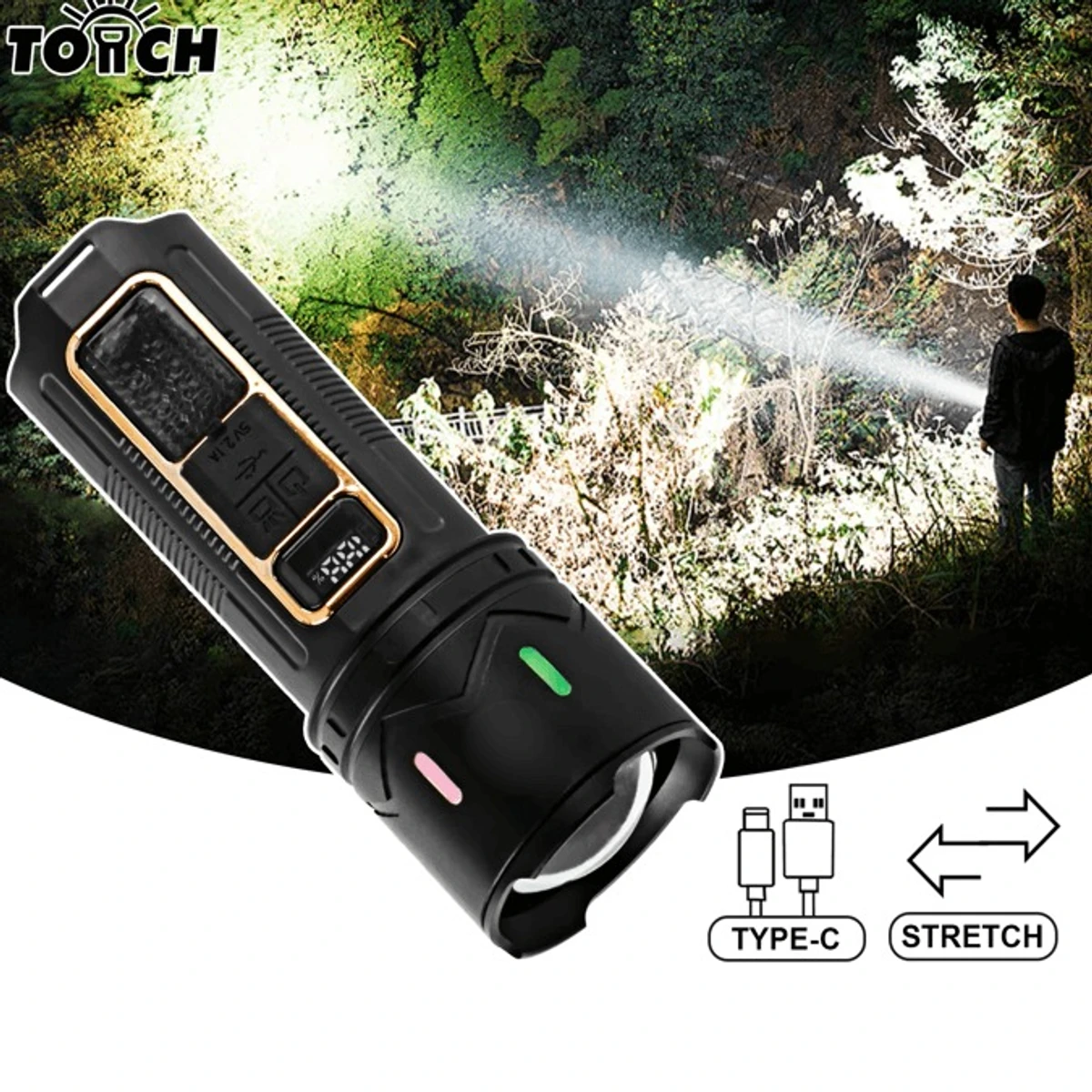 Powerful Digital USB Rechargeable LED TORCH LIGHT