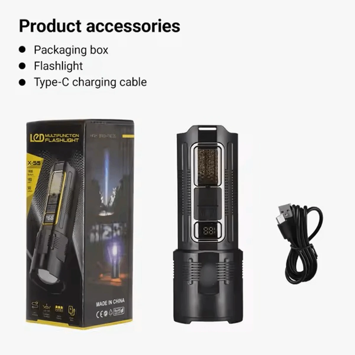 Powerful Digital USB Rechargeable LED TORCH LIGHT