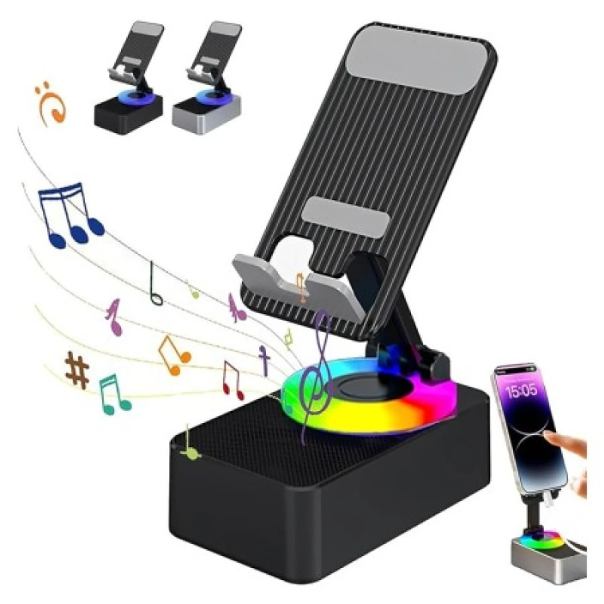 Multifunctional 3-in-1 Mobile Stand with Bluetooth Speaker & Power Bank | Rotating & Foldable Holder