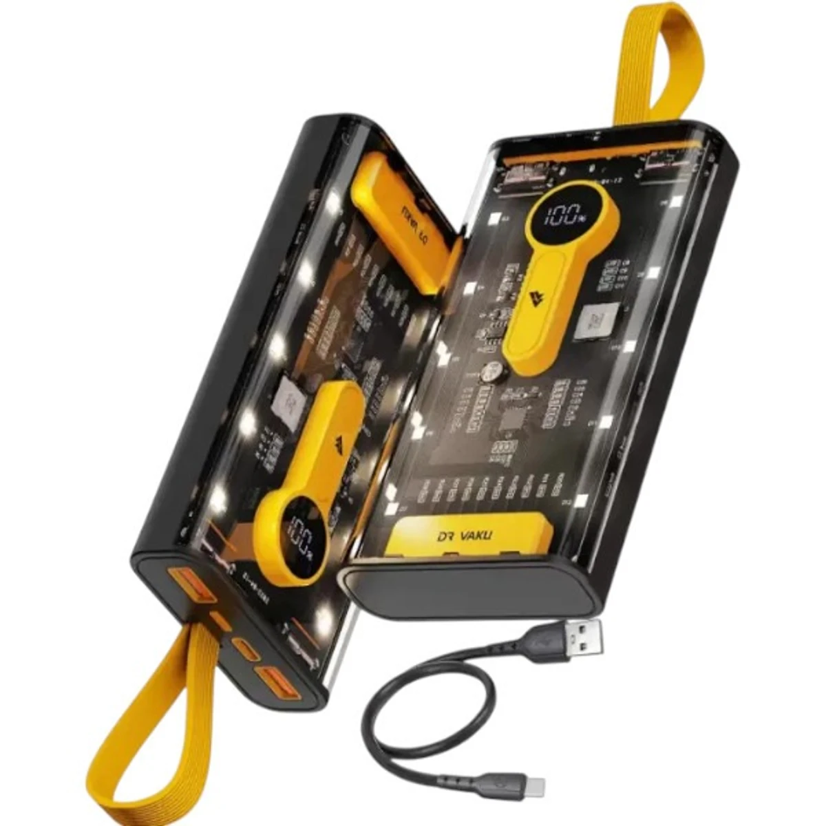 Transparent Power Bank with 4 USB Cable (20000mAh)