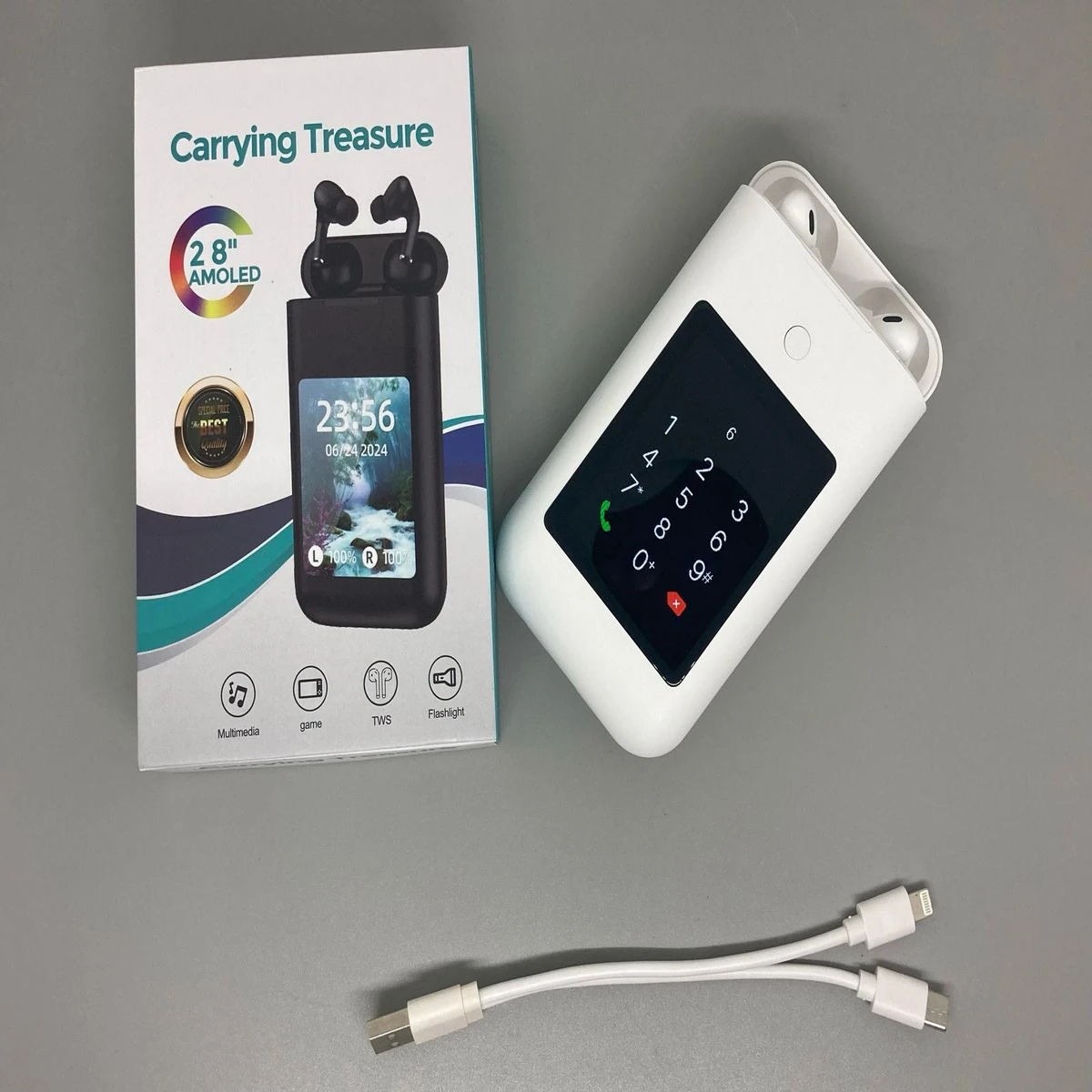 TF20 Box Airpods and 8000 Mah Power bank premium Quality - ( White Color )