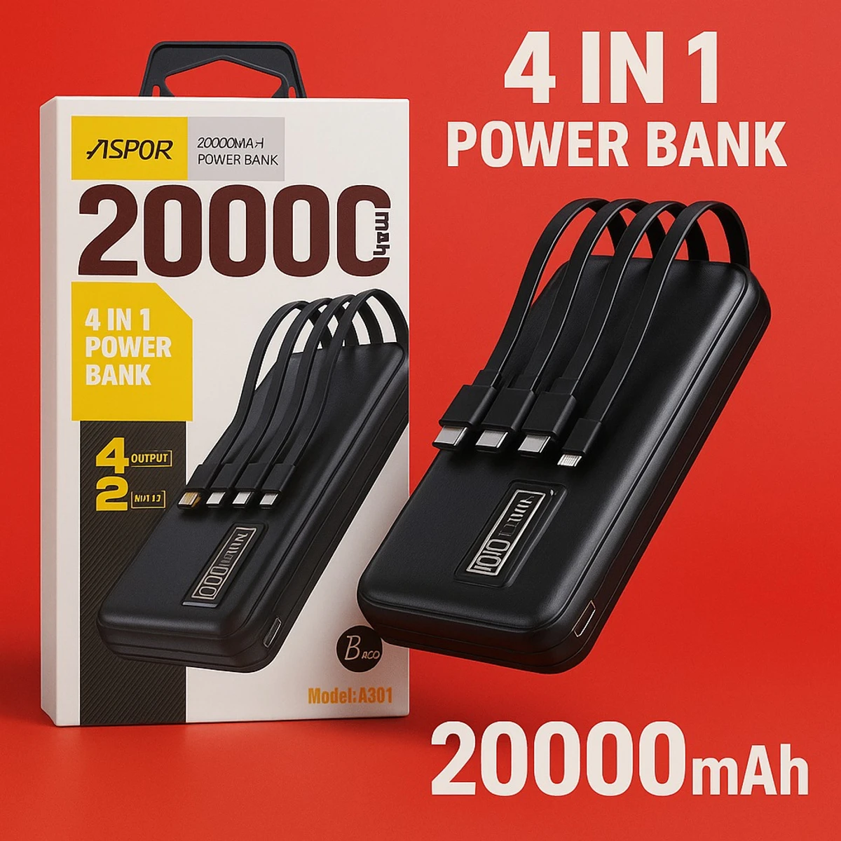 Aspor 4in1 Power Bank 20000 MAH