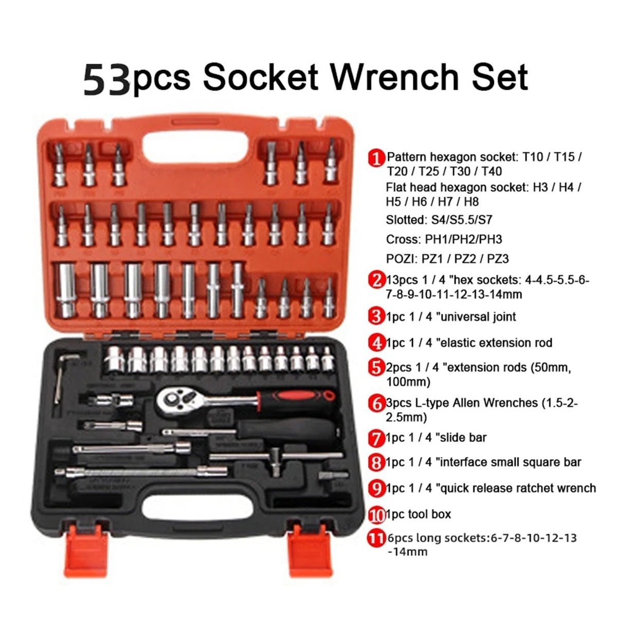 Professional 53 pcs Repair Car Tools Box